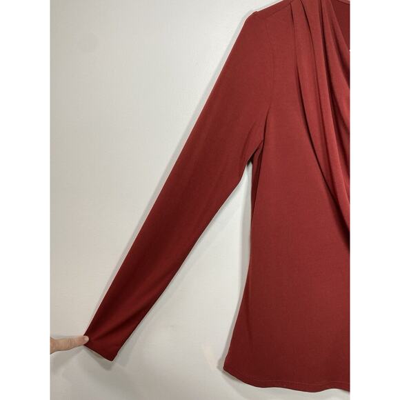 Etcetera Blouse XSMALL Red Draped Neckline Long Sleeve Top - Picture 3 of 6